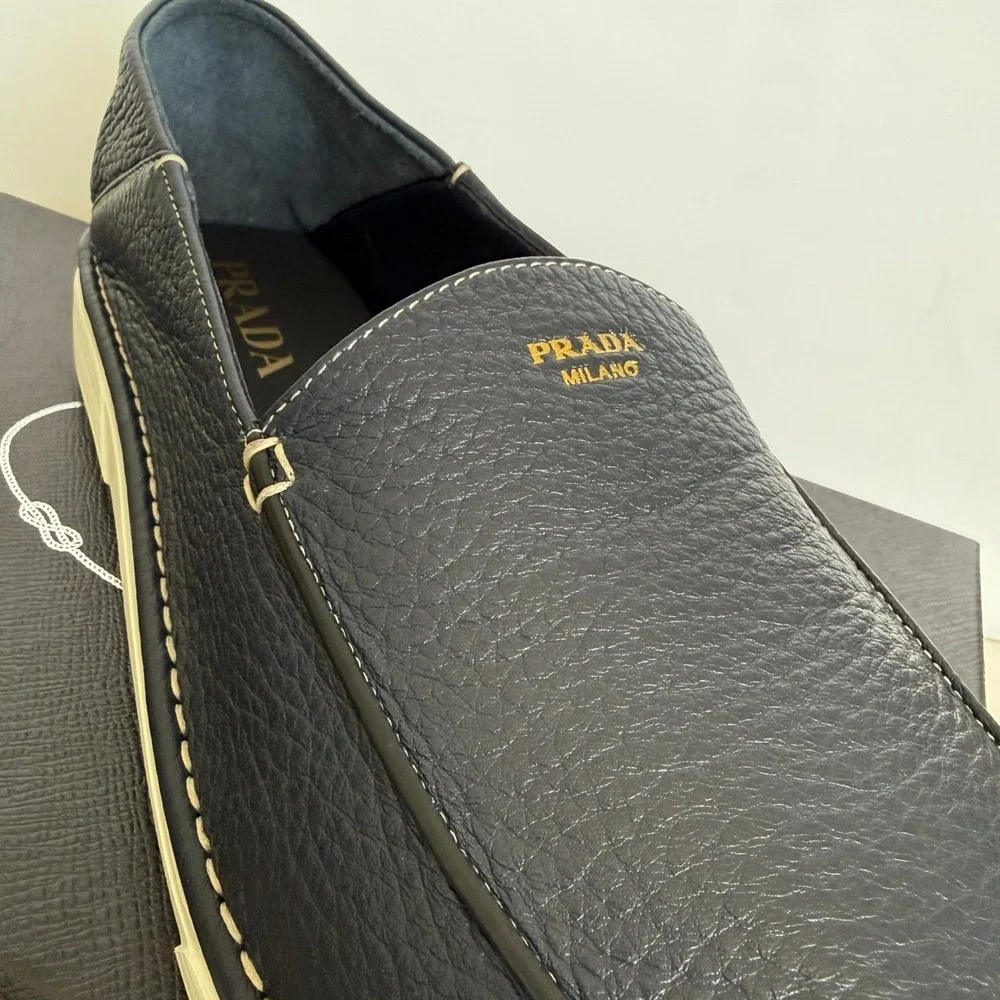 Prada Mens 2DF088 Baltico Blue Cervo Deerskin Leather Loafers UK 9